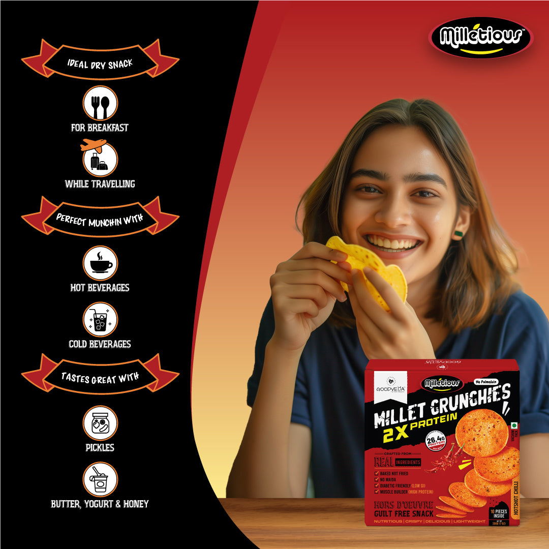 Hotshot Chili Flavor - Millet Crunchies The Ultimate Healthy Snack for Diabetic Support, Weight Management, and Gut Health.