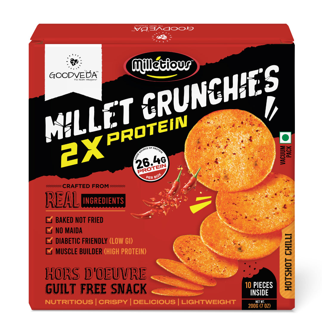 Hotshot Chili Flavor - Millet Crunchies The Ultimate Healthy Snack for Diabetic Support, Weight Management, and Gut Health.