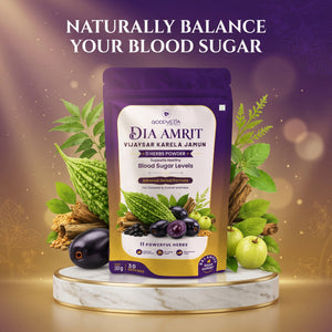 Dia Amrit Vijaysaar Karela Jamun Powder Ayurvedic Sugar Control Formula with 11 Potent Herbs
